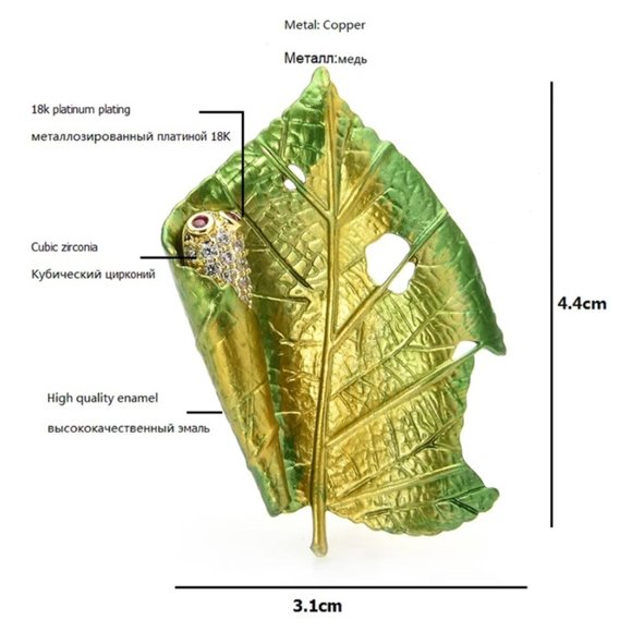 18K Gold Silkworm Leaf Brooch - Picture 5 of 8